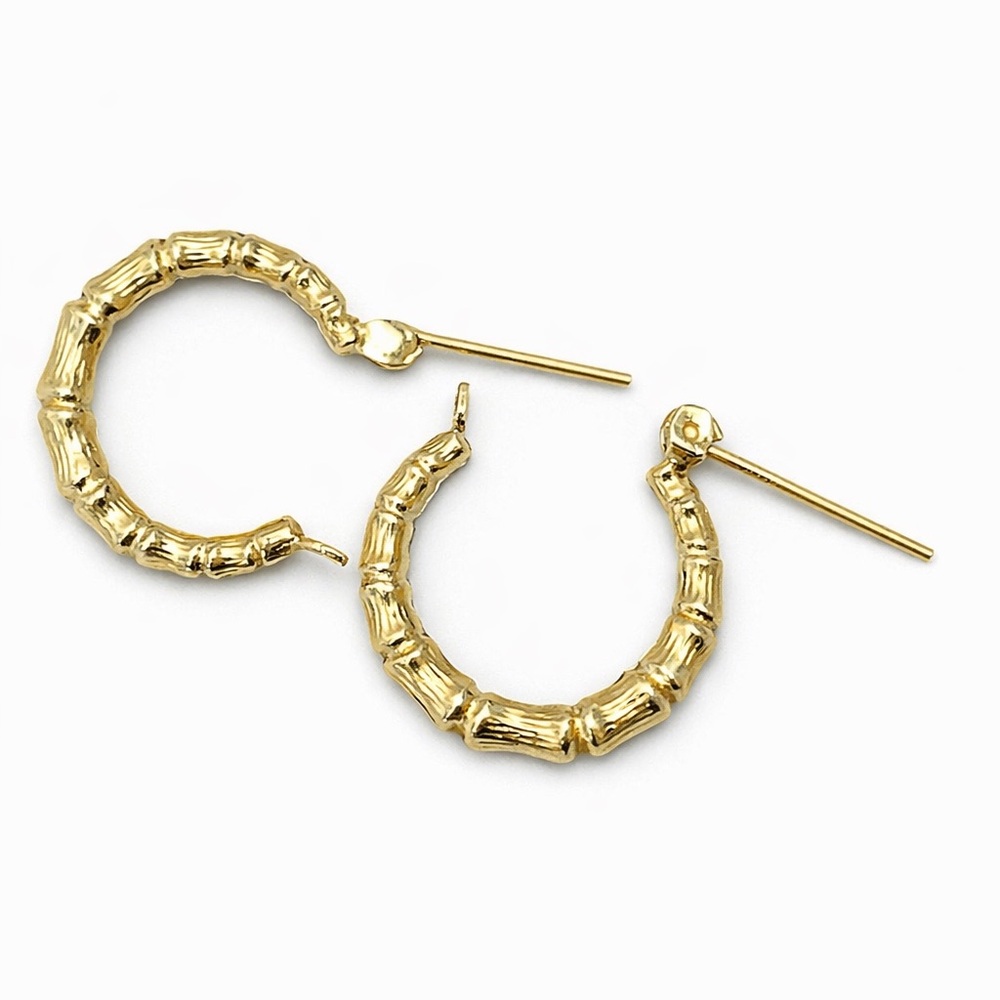 14K Yellow Gold Bamboo Hoop Earrings | 1.0g Solid Gold